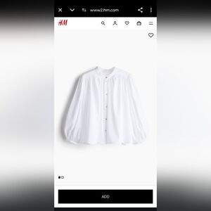 h&m balloon sleeve blouse Women White L Size 100% Cotton